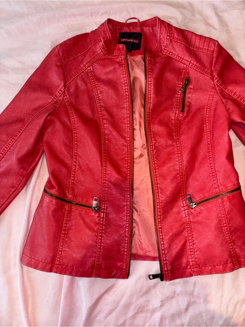 Red Faux Leather Zip-Front Jacket